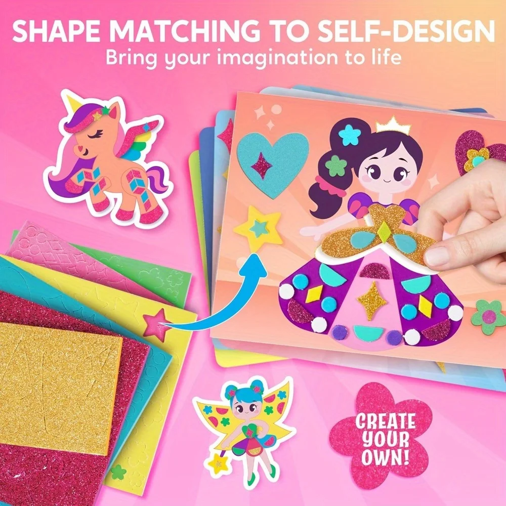 JOYFY Kit artistico in schiuma per bambini Adesivi in schiuma EVA con 6 tavole artistiche e oltre 800 adesivi Artigianato fai-da-te per ragazzi e ragazze dai 3 anni in su, regalo di compleanno