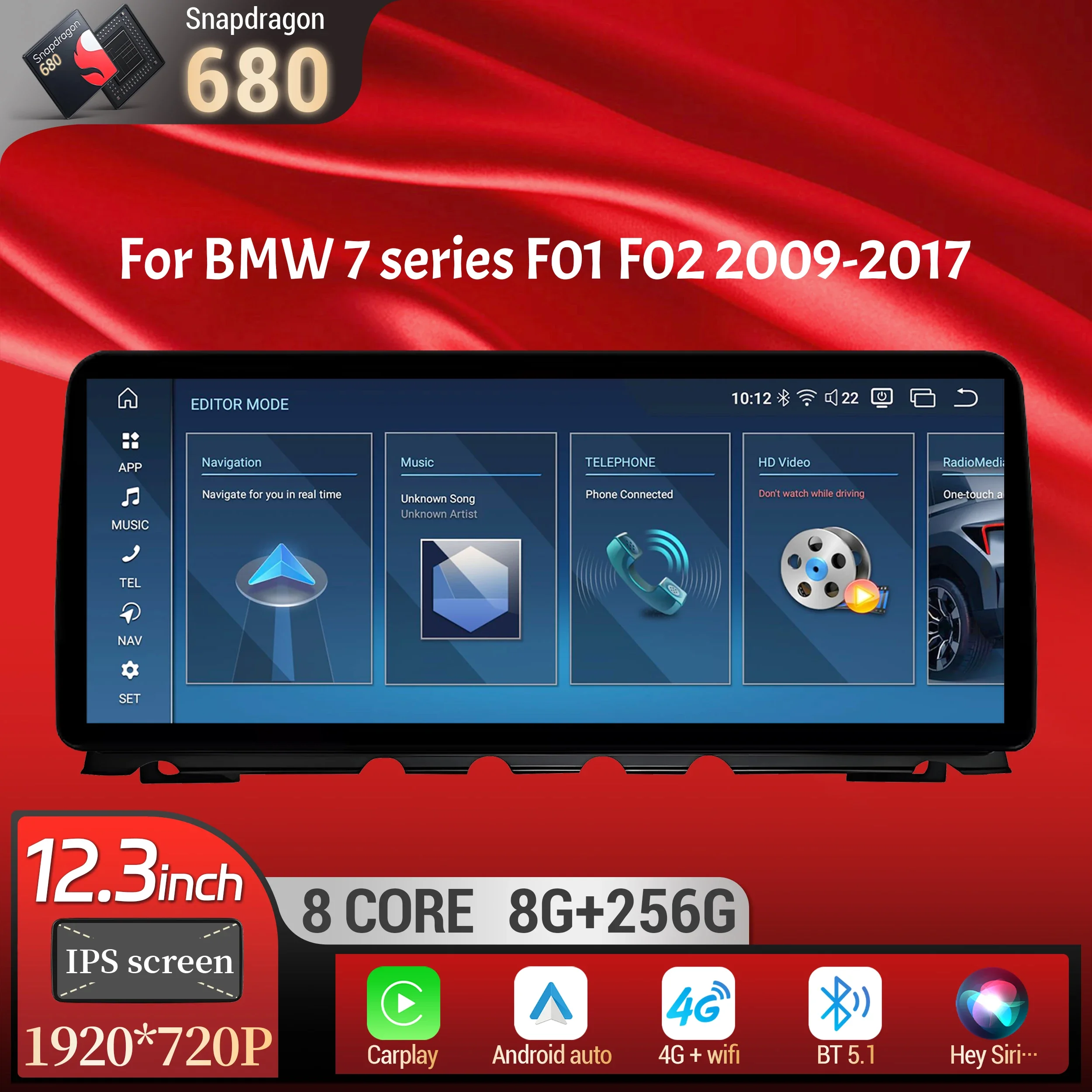 

12.3 inch 4G Android 13 For BMW 7 series F01 F02 2009-2017 Car Radio Wireless Bluetooth Carplay Head Unit Snapdragon 680 Screen