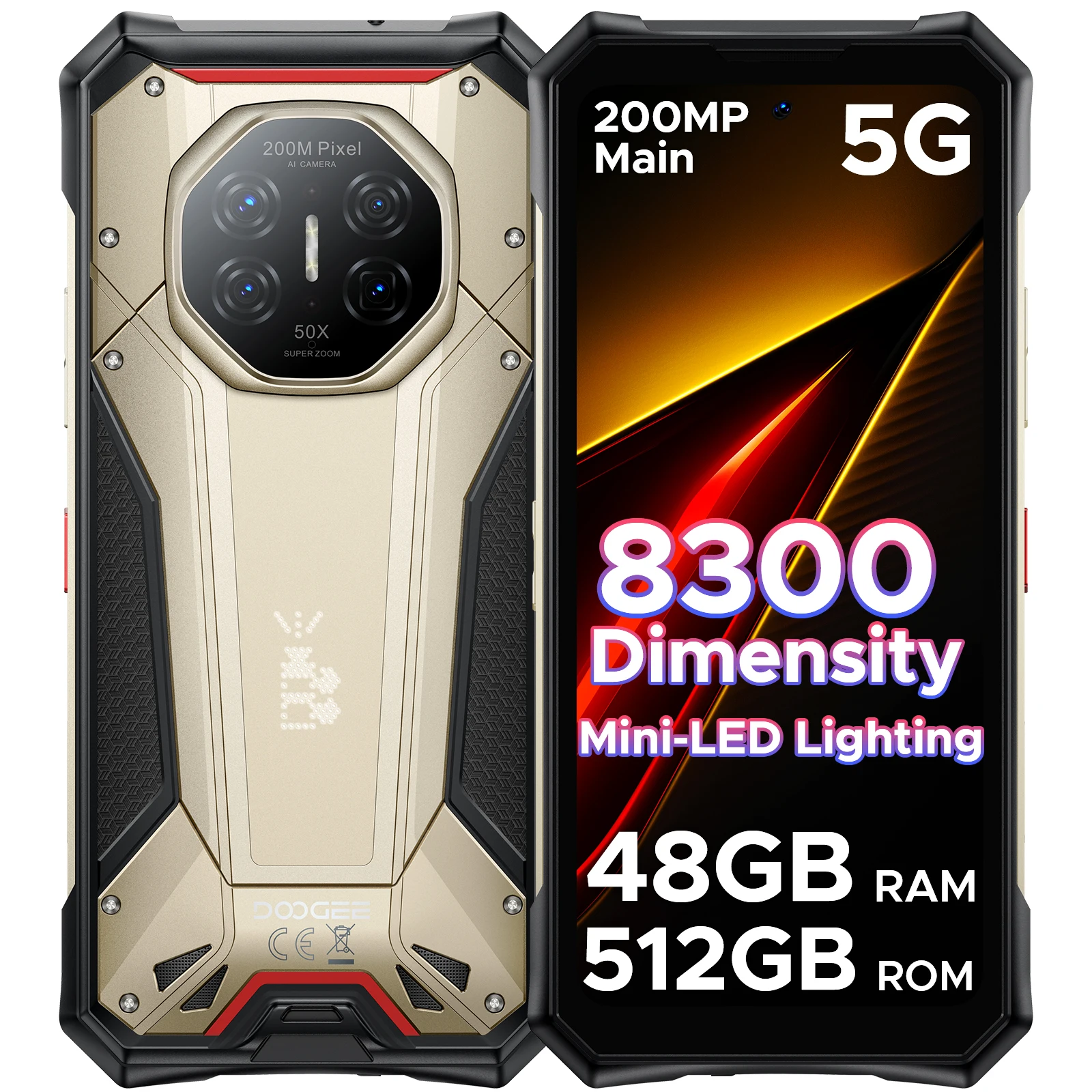 DOOGEE S300 Pro 5G robuuste telefoon 6,78 inch 120Hz Dimensity 8300 200MP camera 11000mAh batterij 48GB (16+32GB) 512GB Android 16 NFC Google Play ondersteuning