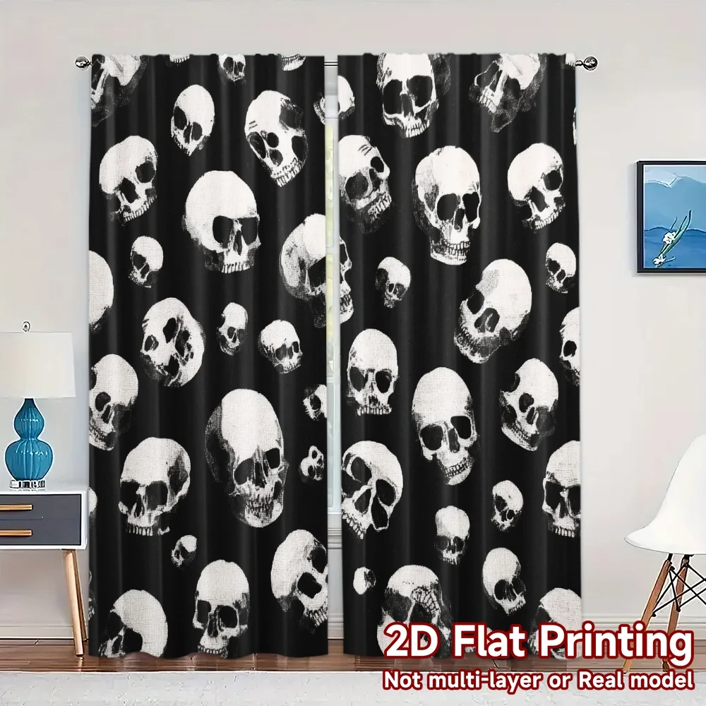 2pcs, 2D FLAT PRINTING Curtains (Without Rod) SkullScatter Chic Curtain Cloth Versatile Polyester Fabric Curtains Gifts Ldeal