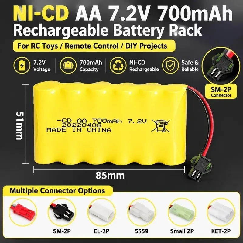 [NEW]  Factory Sales 7.2V 700mAh Ni-Cd Rechargeable Battery Pack for Remote Control Car Electric Toy AA5 Accessories