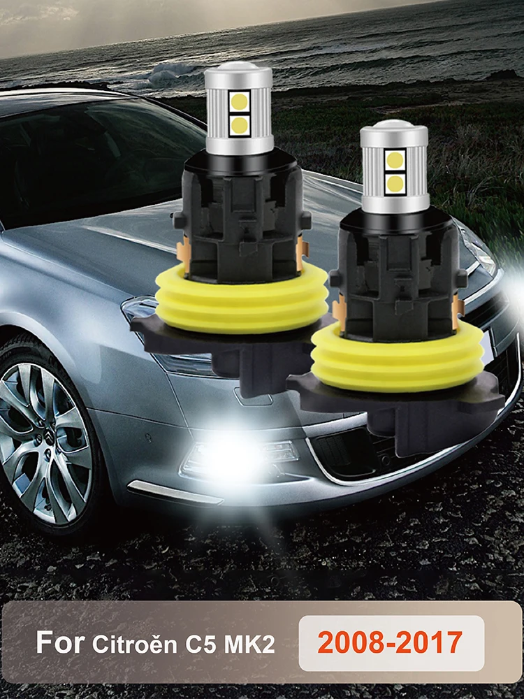 2Pcs/Set PH24W Car Fog Lamp for Citroen C5 MK2  LED Daytime Running Light 3030 9SMD White/Amber