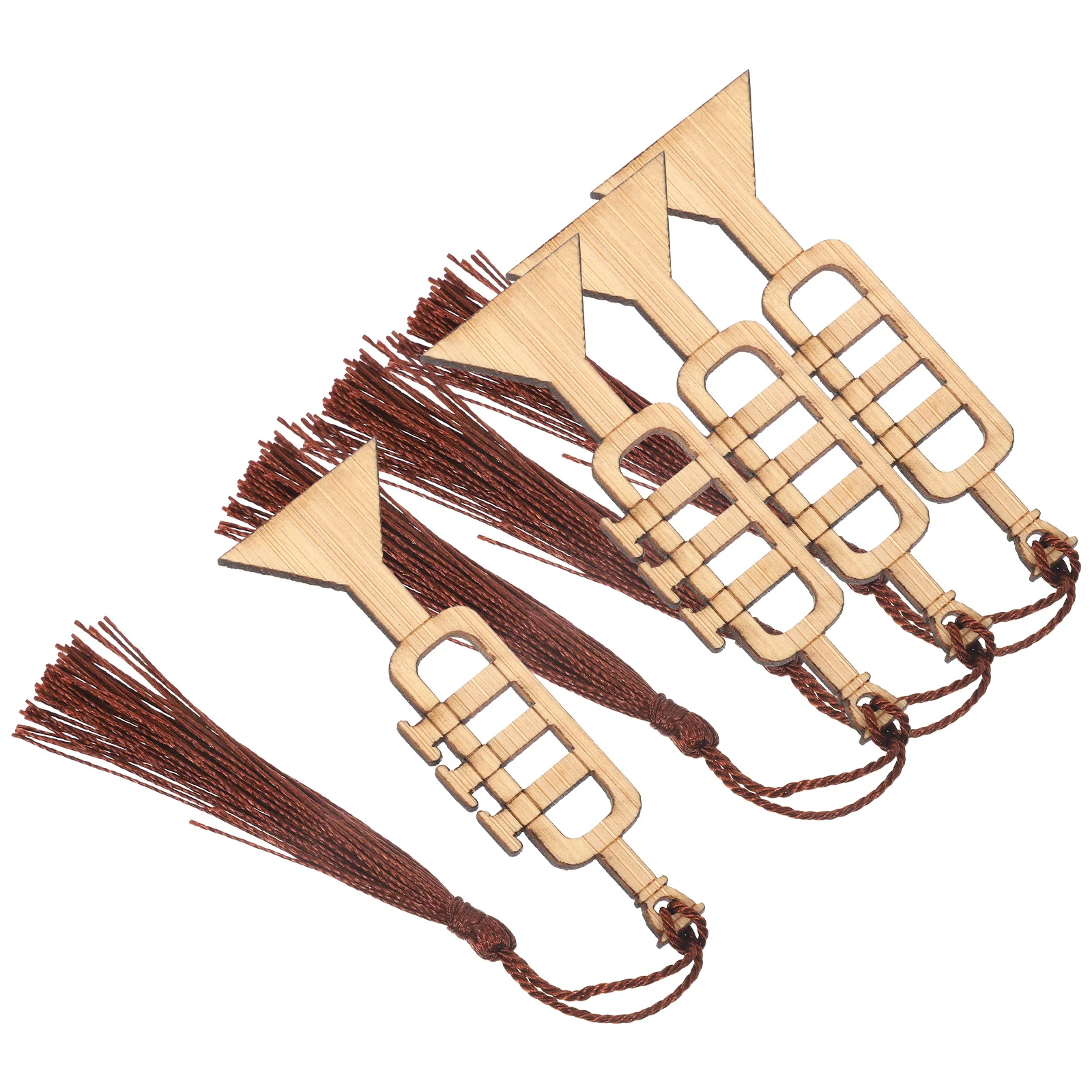 

4pcs Small Wooden Bookmarks Trumpet Shape Decorative Book Markers For Women Bulk Tassel Design Lightweight Creative