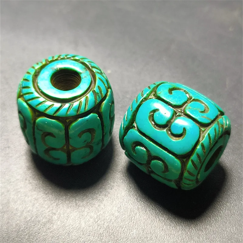 Antique Miscellaneous Antique Old Crafts Tibetan Old Gas Big Hole White Turquoise Optimized Return Pattern Old-Styled Bead Barre