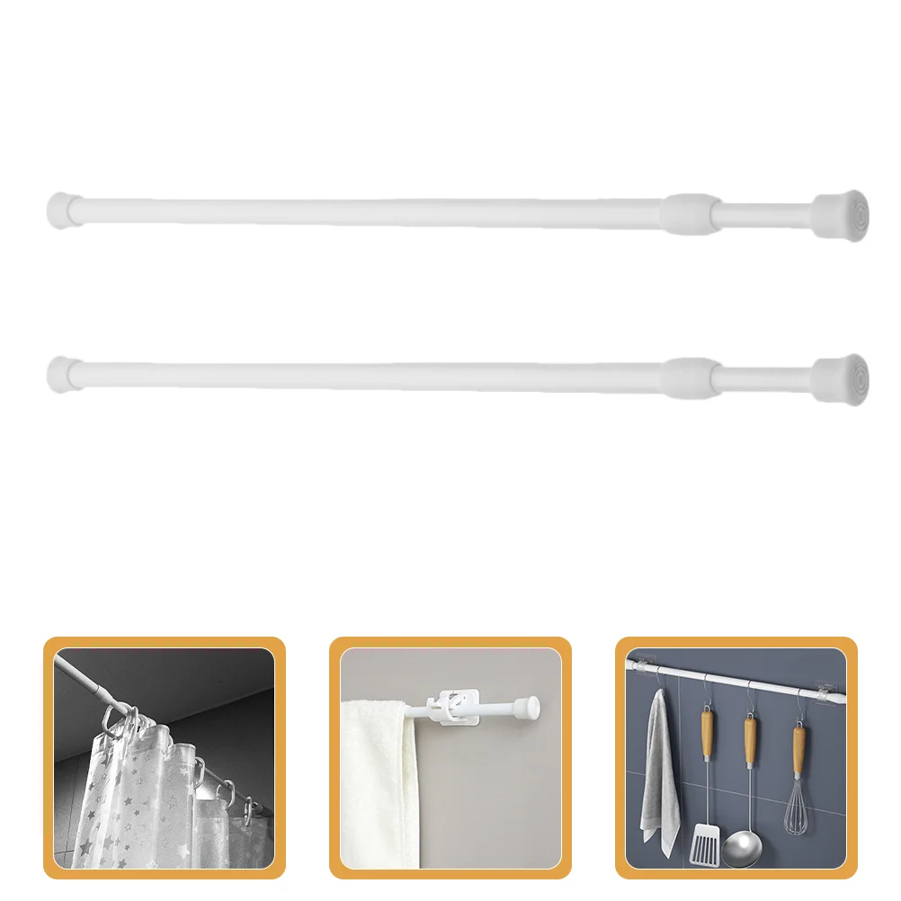 2 Pcs Curtain Rod Holder Telescopic Poles Spring Tension Extendable Clothes Rail Shower Retractable Plastic Adjustable