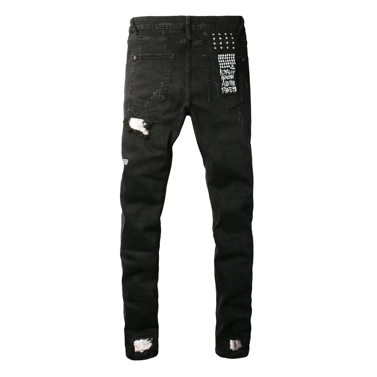 Fashion High Street KSUBI Cross Jeans Men Black Paint Hole patch Trend Low Rise Skinny Denim Pants Pleated Ripped FrayedTrousers