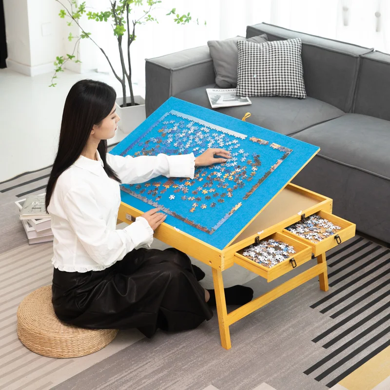 Solid wood puzzle table with drawer stand adjustable price angle puzzle anti-dementia adult 1500 pieces puzzle board storage