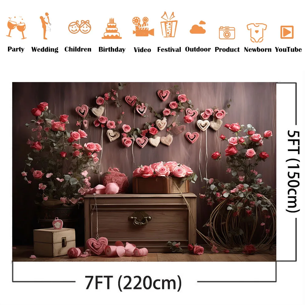 Valentine's Day Backdrop Newborn Kids Cake Samsh Portrait Background Love Heart Flower Wall Wood Board Photoshoot Props Banner