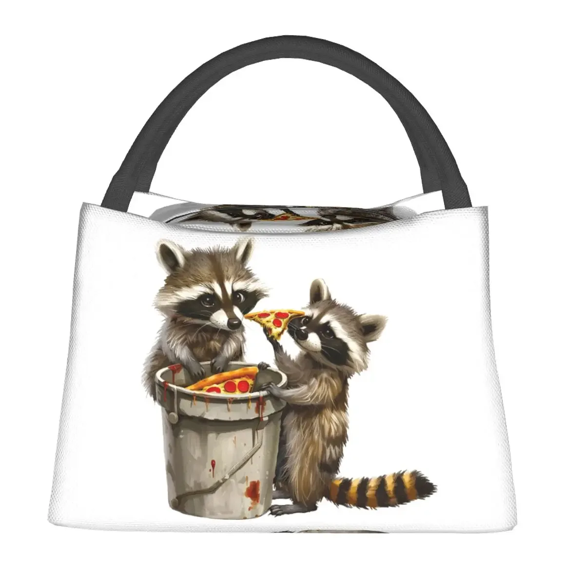 Funny Pizza Raccoon Lunch Bags Insulated Bento Box Resuable Lunch Tote Picnic Bags Cooler Thermal Bag for Woman Children Work