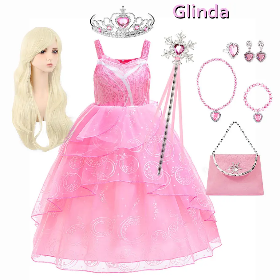 Wicked Role Playing Glinda Pink Princess Dress Girls Halloween Movie North Kind Wizard Stunning Costume Carnival Cosplay Apparel