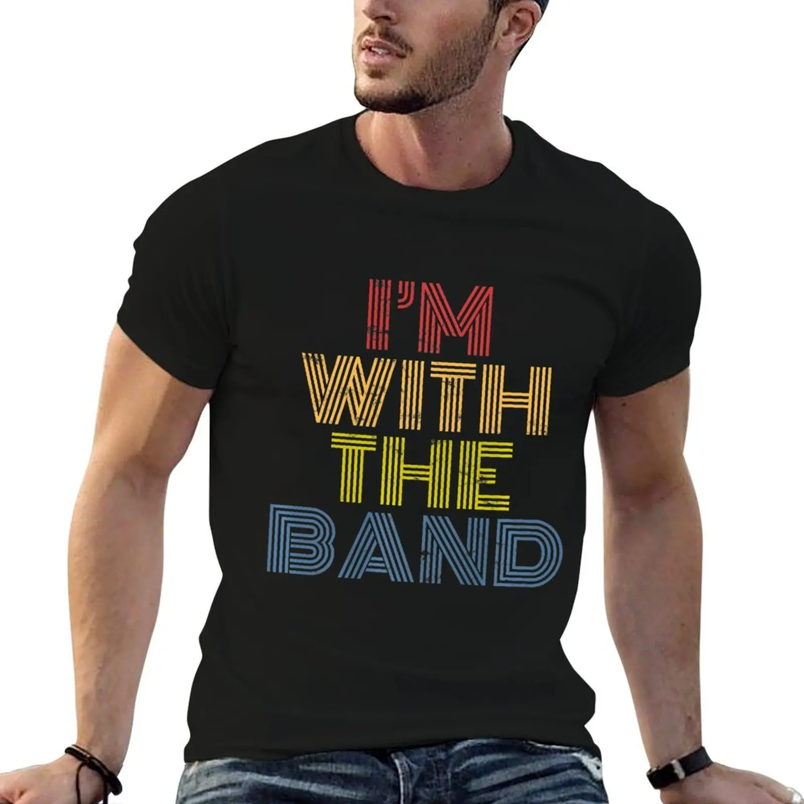 

I'm With The Band rainbow 70s 80s distressed rock music Premium T-Shirt t shirts with prints t shirts cotton 100% T-Shirt