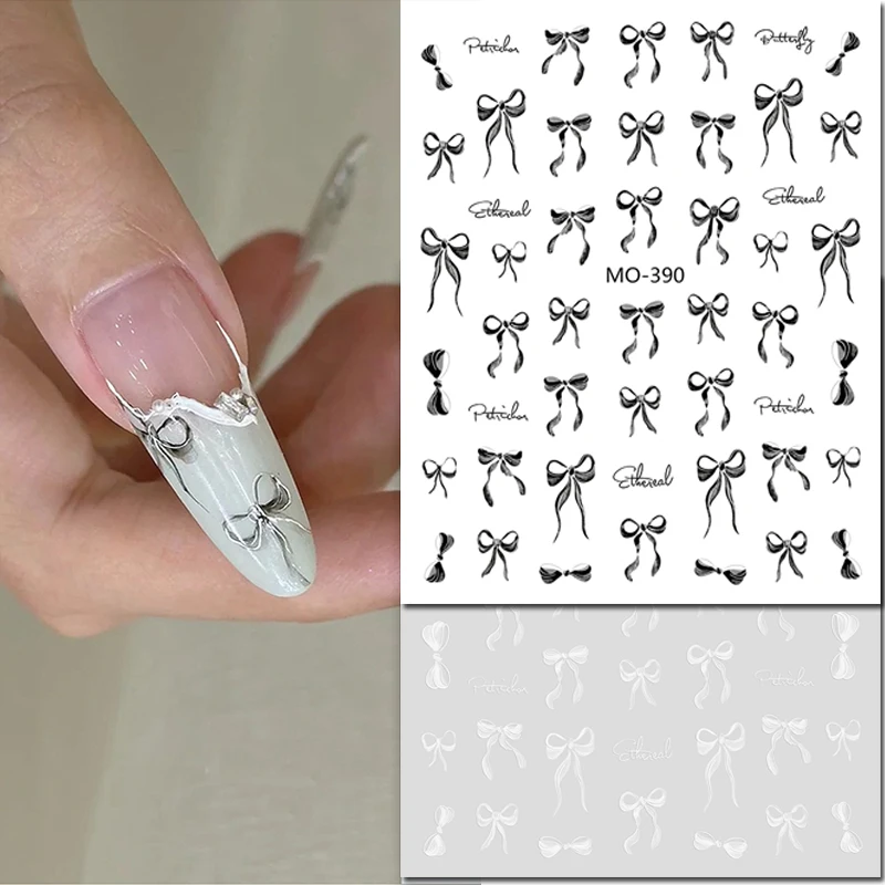 5d Embossed Black Gold Grey White Ballet Ribbons Bowknots Nail Art Decals Stickers For Nails Art Manicures Tips Decorations