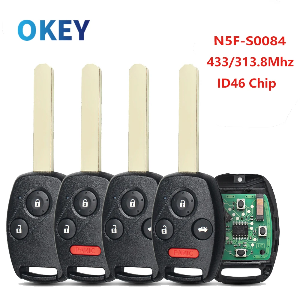 Okey Remote Car Key 313.8Mhz/433MHz STREAM ID46 Chip For Honda Civic EX Si 2006 - 2013 N5F-S0084A 2/3/4 Buttons