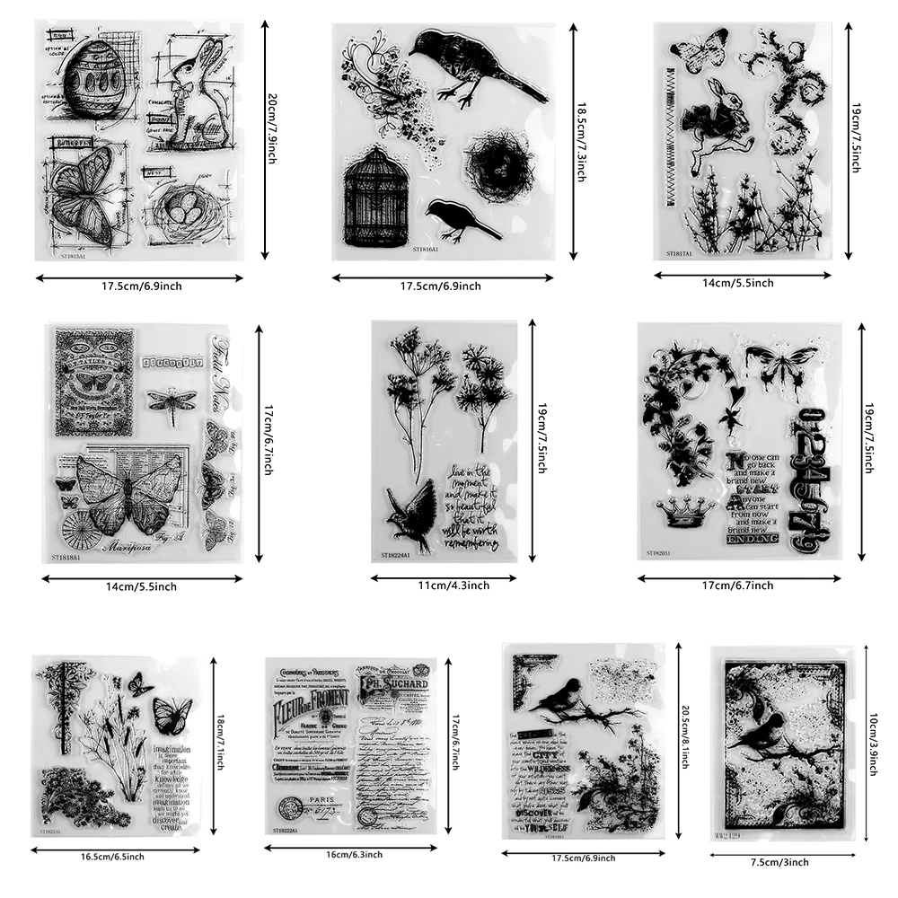 Bunny Bird Buttfly Floral Creature Clear Silicone Stamps Cursive Handwritting Script Stamps for DIY Scrapbook Easter Day Cards