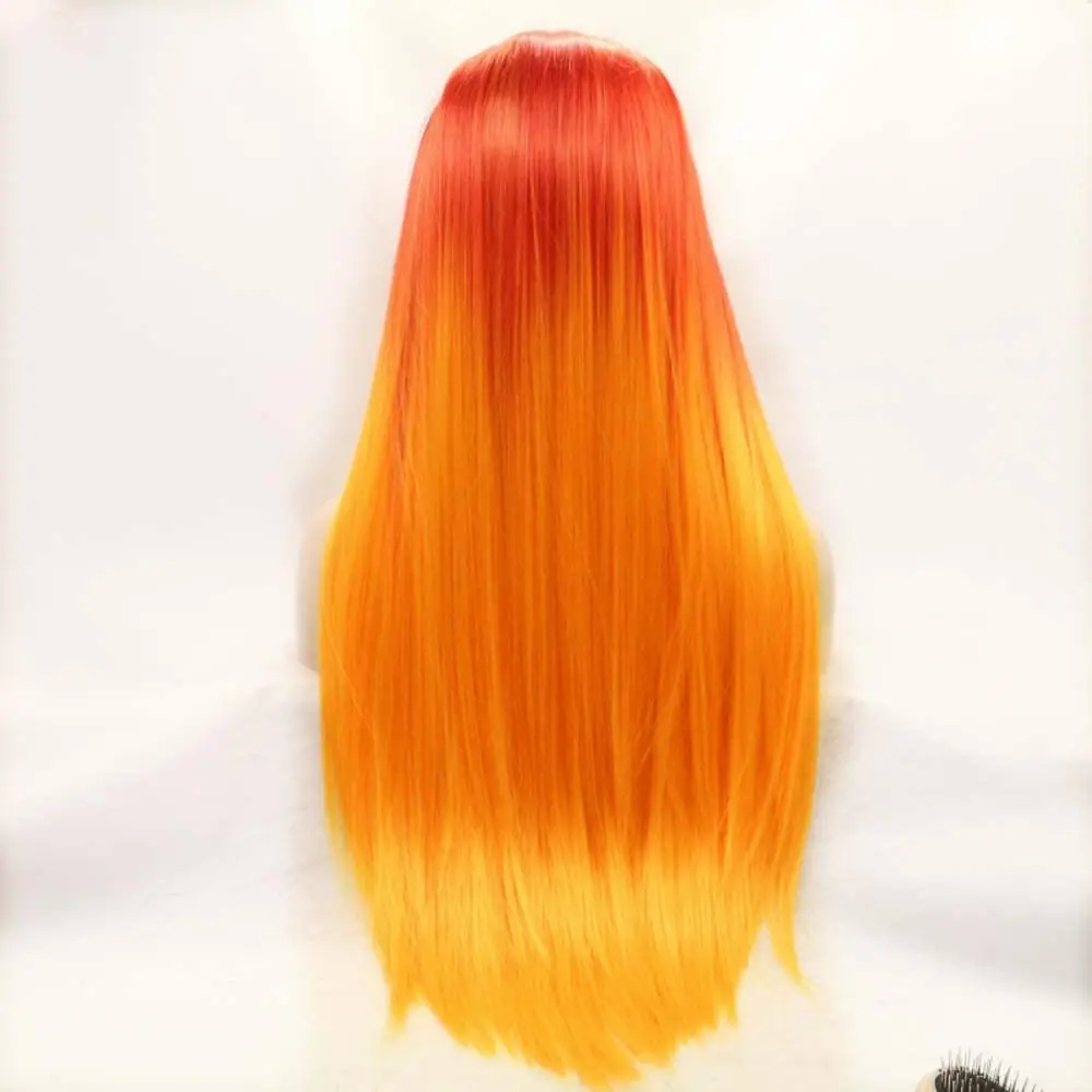 Sylvia perucas laranja frente do laço perucas para mulheres cabelo sintético longo de seda perucas de cabelo reto fibra resistente ao calor longo ombre orang