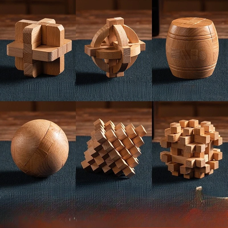 기술 Kongming 잠금 Luban 완료 나무 지능 반지 세트 어린이 퍼즐 장난감 내구성 하드 안정적인 학습