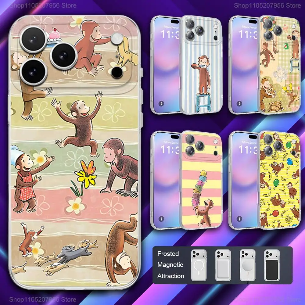 

C-Curious Monkey G-George Phone Case For iPhone 11,12,15,14,13,17,16,Pro,Plus,E,Max,Air,Mini Magnetic Frosted Cover