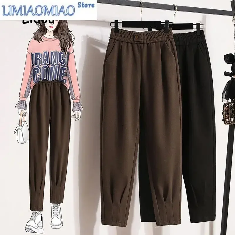 

Classic Solid Color Pocket Harem Pants Women High Waist Plush and Thicken Loose Button Keep Warm All-match Lady Trousers