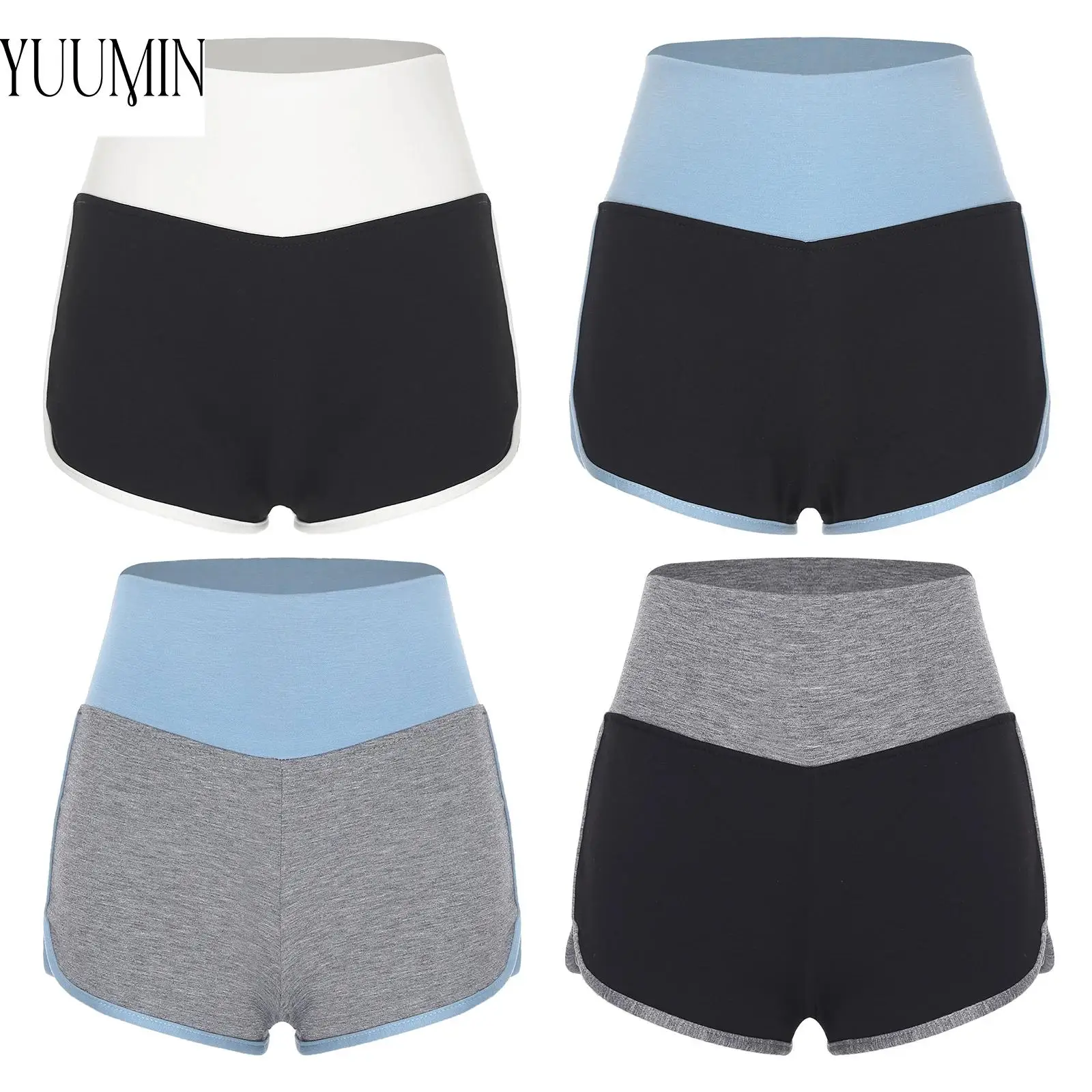 

Gym Shorts Women High Waist Yoga Shorts Fashion Color Block Hot Pants for Workout Fitness Exercise Running Cycling Active Wear