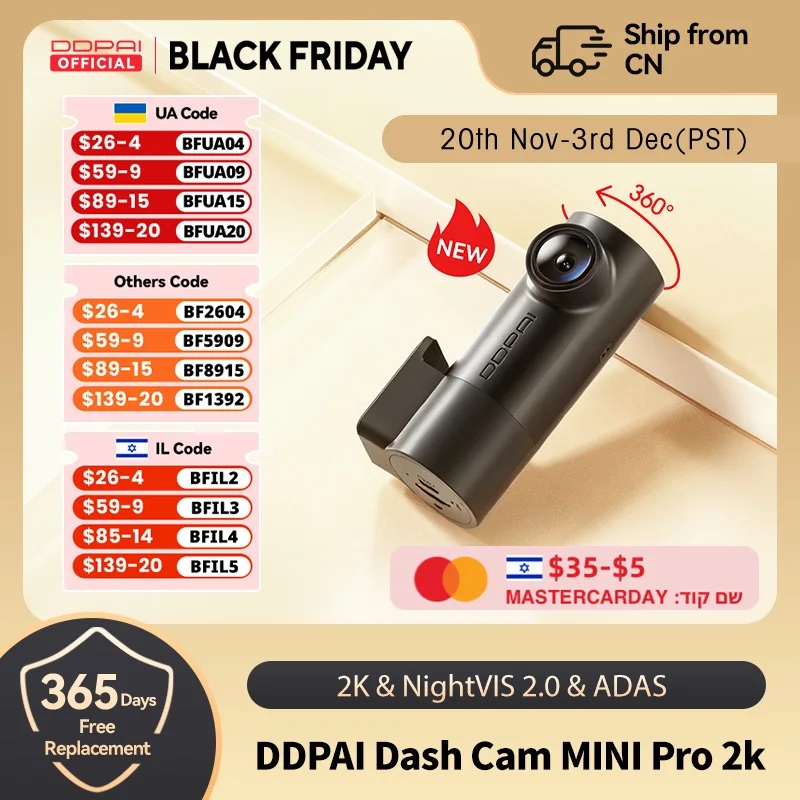 Dash Cam DDPAI Mini Pro 1296P Car DVR Camera Wifi Voice Control Dashcam Night Vision Dash Camera Recorder Parking Monitor Car