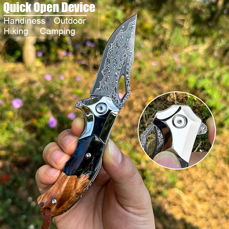 Damascus Steel Folding Knife Pocket Knife Tactical Saber Outdoor camping hunting survival knife EDC multi-function pocket knife