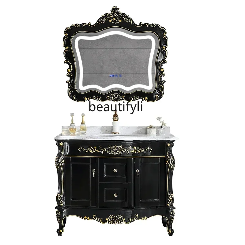 

QQ Black European Bathroom Cabinet Washstand Combination Oak Bathroom Cabinet Bathroom French Wash Basin