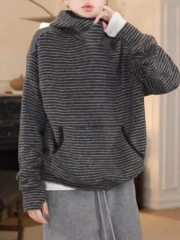 

Женская толстовка с цветными полосками, осенне-зимняя новинка, большие размеры, свободный крой, базовый слой, внутренняя одежда, удобная футболка для отдыха