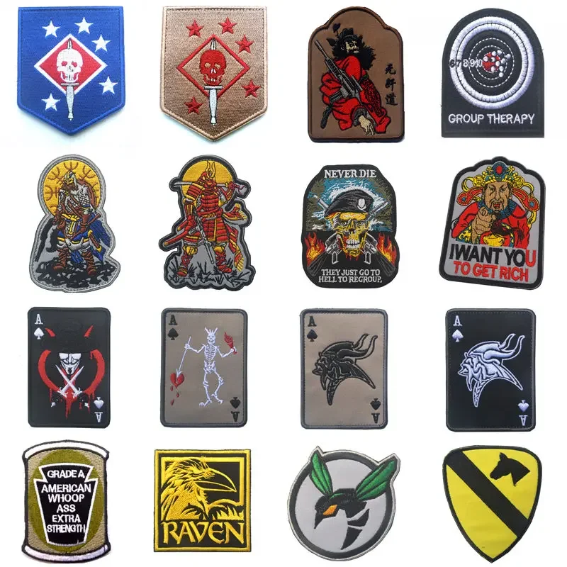 High Quality 100% Embroidered Armband Patch Epaulettes Shark Warrior Punisher Mammon Viking Badge Badges Patches