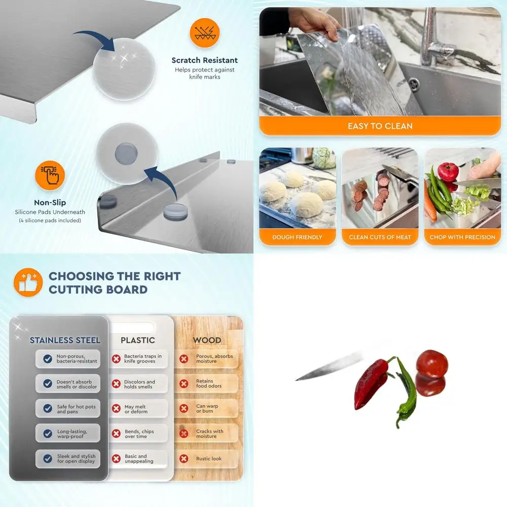 

Kitchen-Sized Stainless Steel Cutting Board with Edge, Ideal for Meat, Fruit, Veg, Bread, and Baking, 24x16 Inches