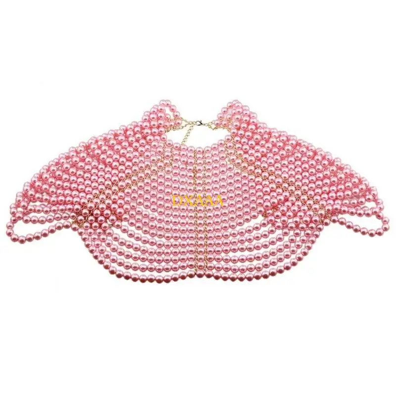DXAA Handmade Beaded Shoulder Chain Necklace Imitation Pearls Shawl Multi Layer Gift
