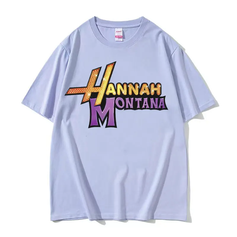 Nowa koszulka z logo Hannah Montana Mężczyźni Kobiety Letnia koszulka z krótkim rękawem Unisex Moda Estetyczny trend T-shirt Streetwear