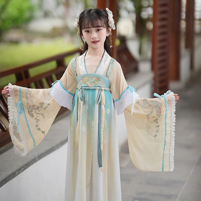 

Chinese Folk Dance Traditional Dress Hanfu Costumes For Kids Tang Dynasty Children Fairy Princess Girl Photography Cosplay Party