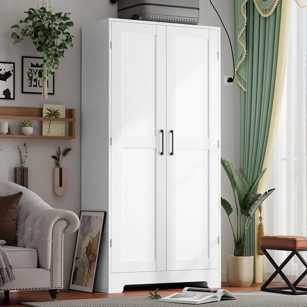 Wooden Armoire Wardrobe Closet, Wardrobe Cabinet with Door and Shelves, reestanding Bedroom Armoires Clothing Storage Cabinet wi