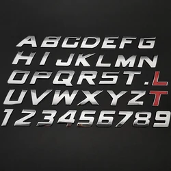 Italic 3D Metal 25mm Car Letters Alphabet Emblem Numbers Chrome Labeling Sticker Trunk Letters Emblem For Ford Toyota Hyundai