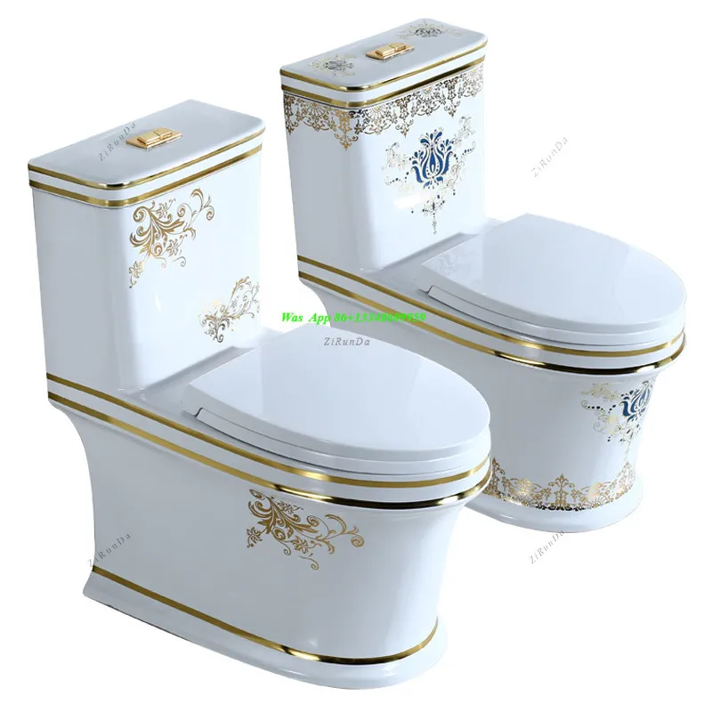 Household Color Gold Five-hole Super Swirl Siphon Toilet Anti-blocking Flush Toilet Silent Toilet