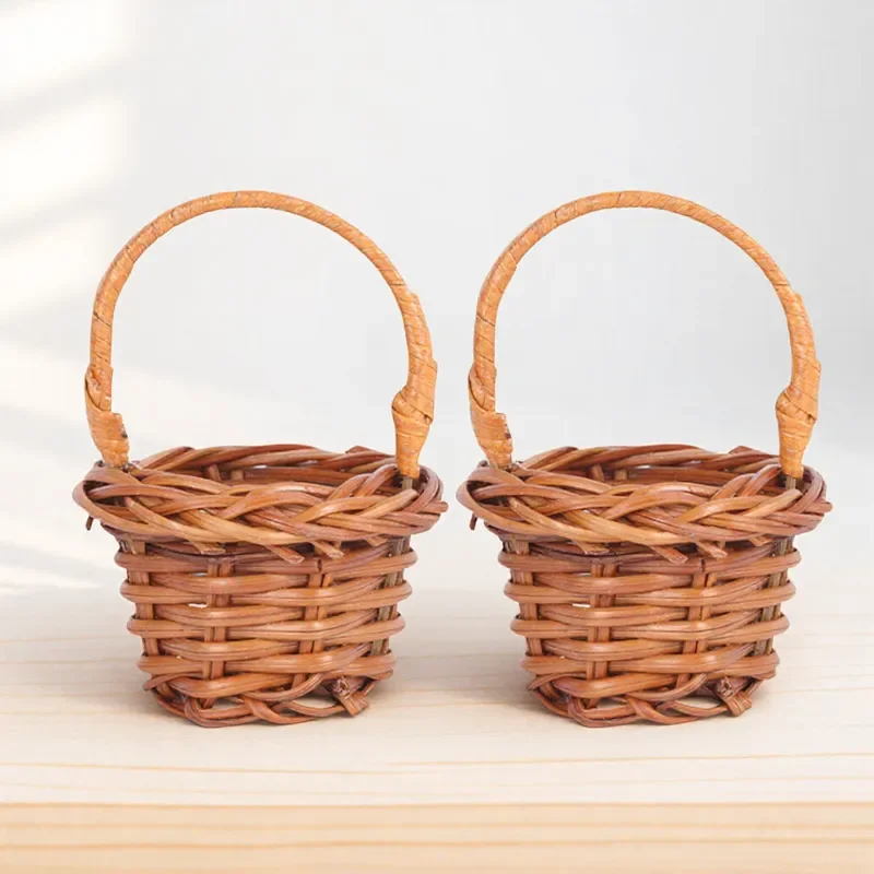 

12pcs Rattan Baskets Mini Storage Seagrass Flower Decorative Home Photo Props Tiny Weaving Basket Small