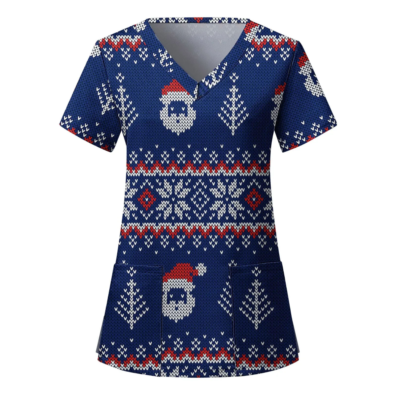 Ladies Christmas Nurse Uniform allentato Xmas renna Print Top manica corta Oversize Pocket Workwear Tee dentista camicetta femminile