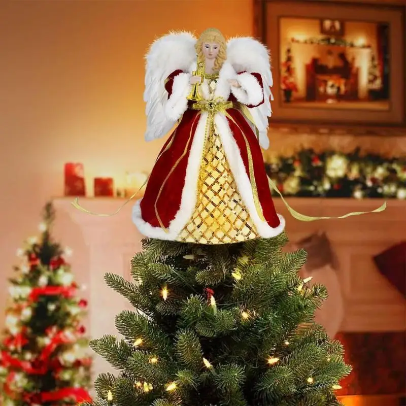 Angel Tree Topper Figure 12-Inch Angel Tree Topper Sculpture LED Christmas Treetop Angel Keepsake Elegant Christmas Angel