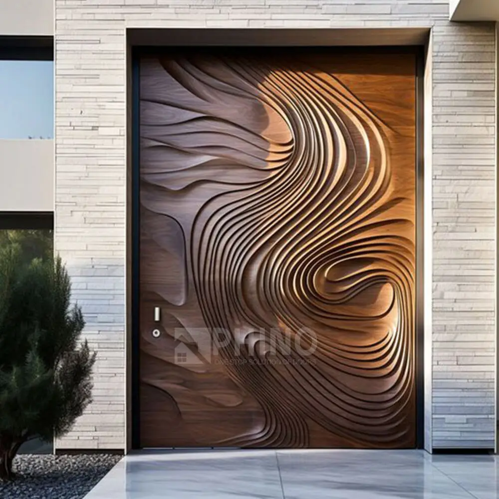 

Custom Designed Modern 3D Carving Aluminium Solid Wooden Exterior Villa Pivot Front Entry Door For Residential Home Or Apartment