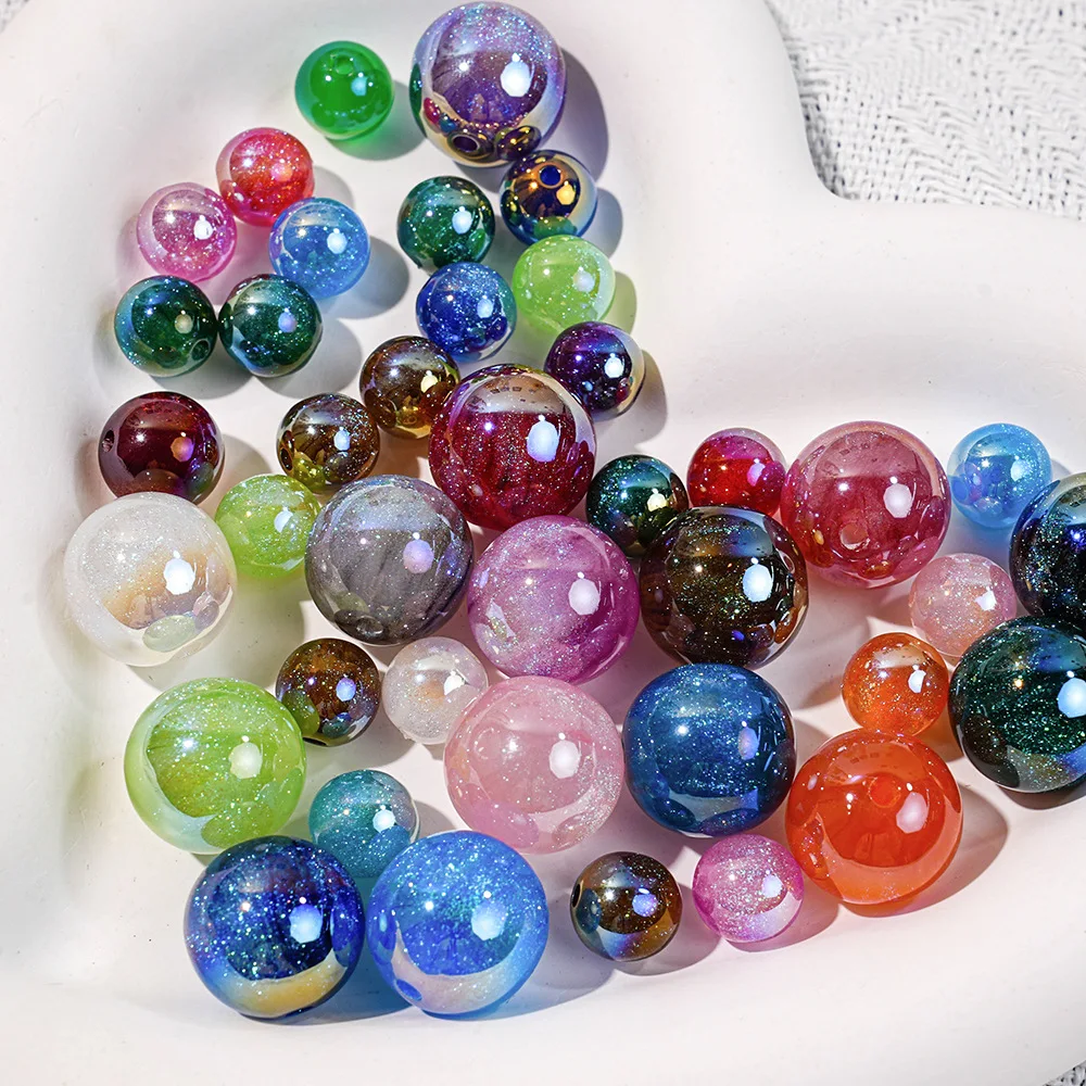 

30pcs Diy Acrylic Loose Beads Jewelry Charms Round Spacer Beads Diy Key Chain Necklace Earrings Bracelet Handmade Jewelry Making