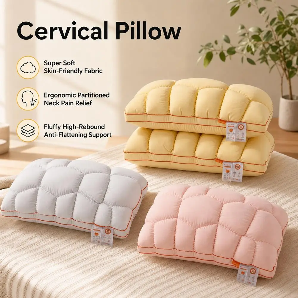 Sleeping Pillows with Refreshing Ice Silk Cover, Washable High Quality Sponge Cloud Pillow, Quilted Cooling Pillow, Home Supplie