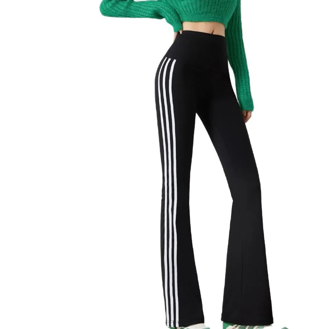 ハイウエストヨガパンツ レディース 夏用 着痩せ ロング丈 マイクロフレア お腹シェイプ ベビースーツパンツ