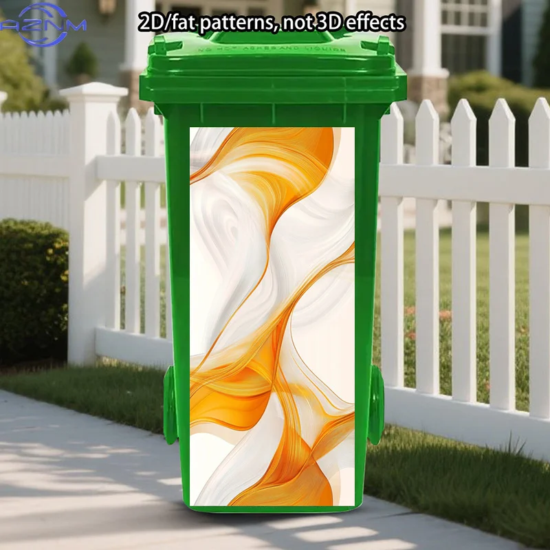 Dynamic Flow Trash Can Sticker, Orange White Self-Adhesive Art Stickers, Abstract Design Trash Can Stickers, Modern Art Trash