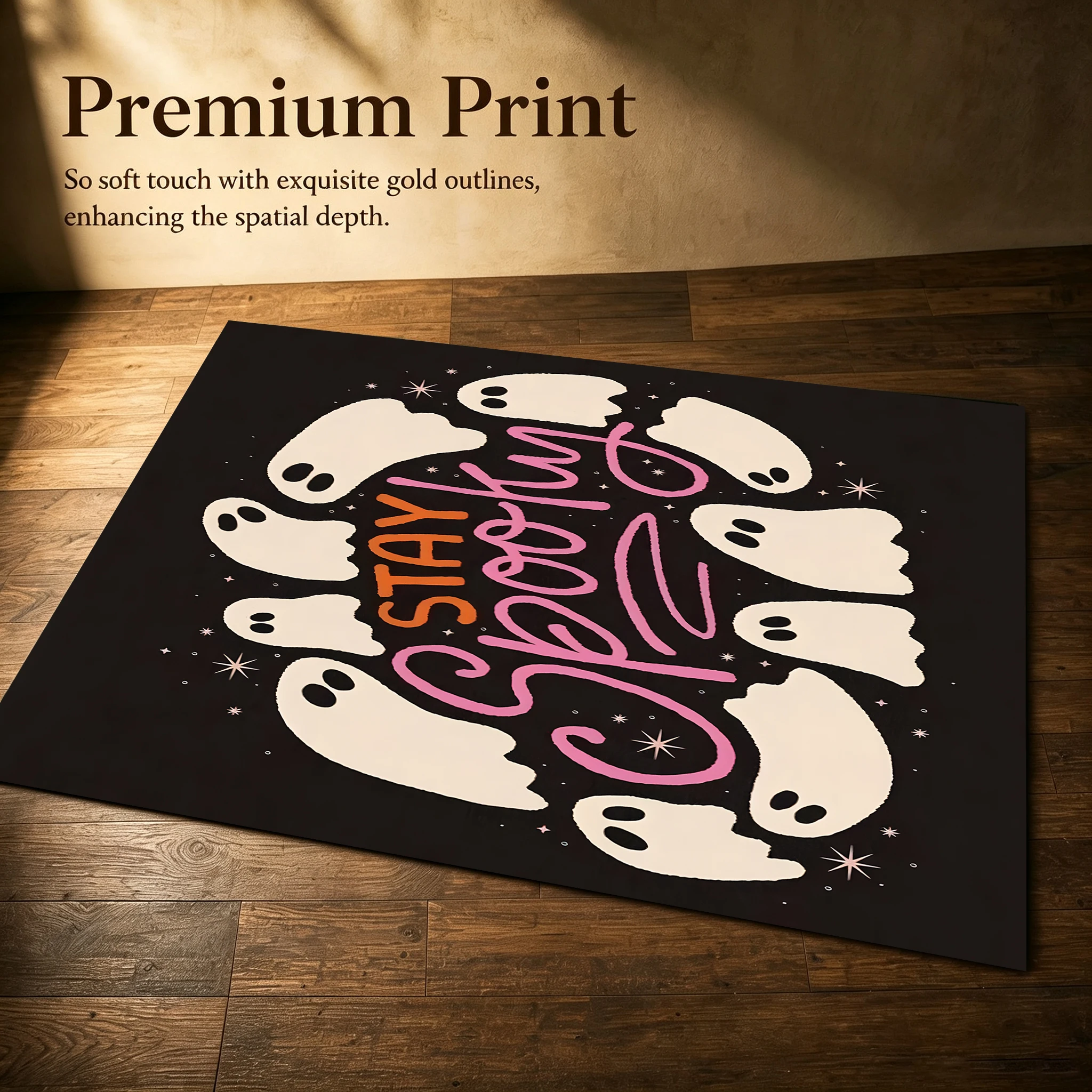 Cartoon Pumpkin Ghost Candy Cute Halloween Velvet Area Rug, for Entryway Living Room Bedroom, Autumn Winter