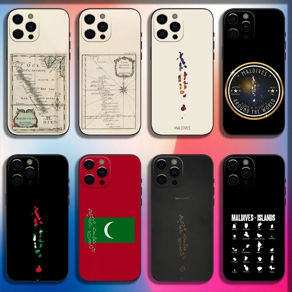 

MALDIVES Map Phone Case For iPhone 16,15,14,13,12,11,Pro,X,XS,Max,XR,Plus,Mini Soft Black Cover