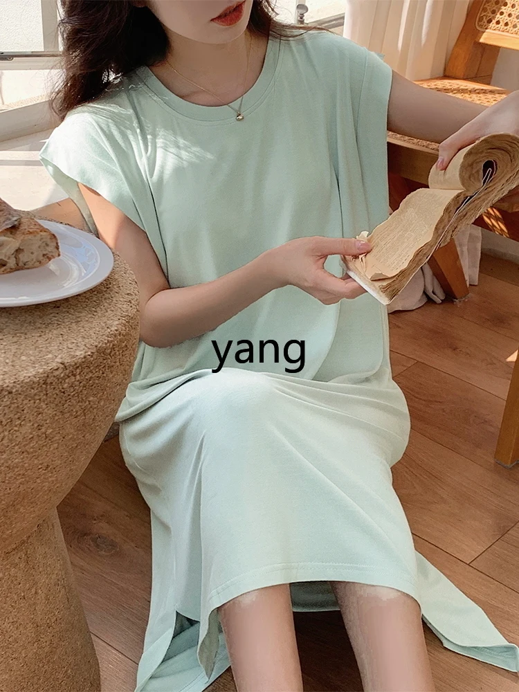 LMM nightgown with chest pad women's summer cool Modal sleeveless loungewear pajamas can be worn outside