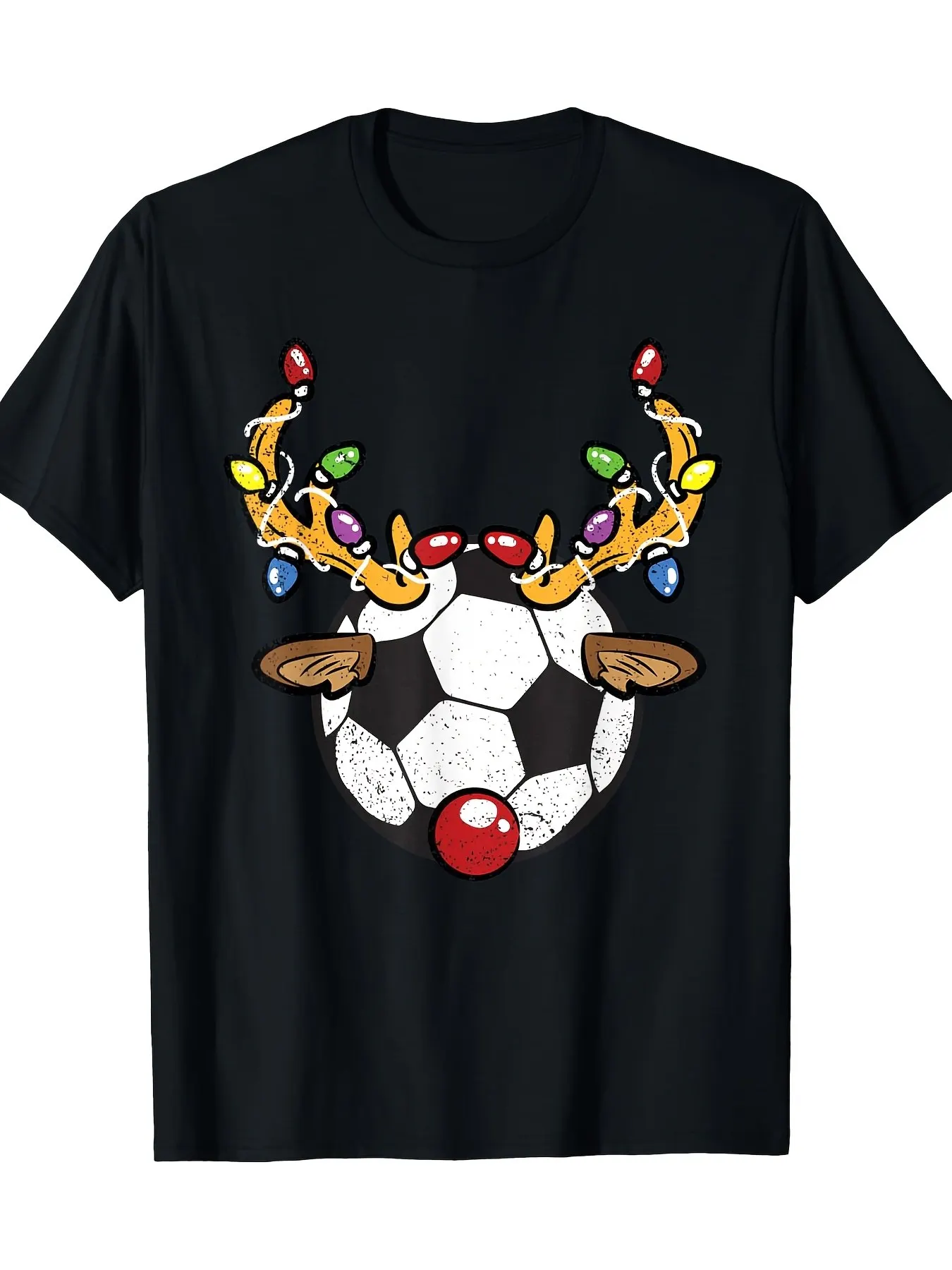 

Men's Christmas Reindeer and Football Cotton T-Shirt - Casual Crew Neck Short Sleeve, Machine Washable