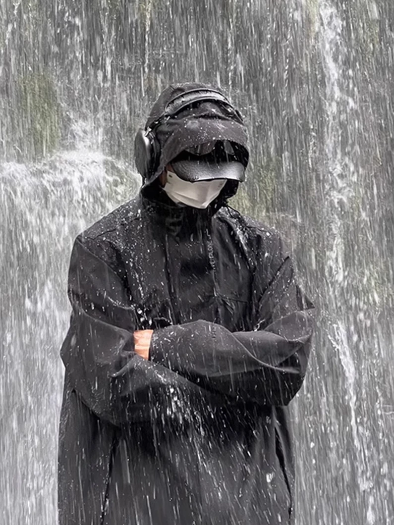 

Rainproof Windproof Spring Autumn Men's Climbing Jaet Hooded Zipper Closure Long Sve Loose Fit Outerwear Faionable You...