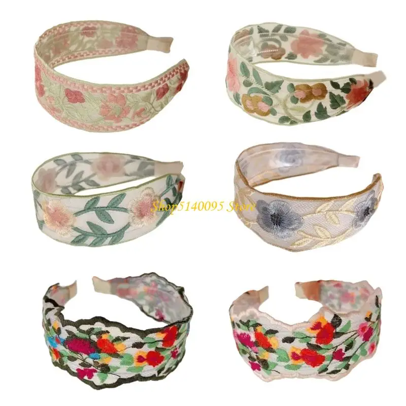 

DXAE Delicate Blossom Embroidered Hair Ornament Breathable Fabric Wide Elastic Band