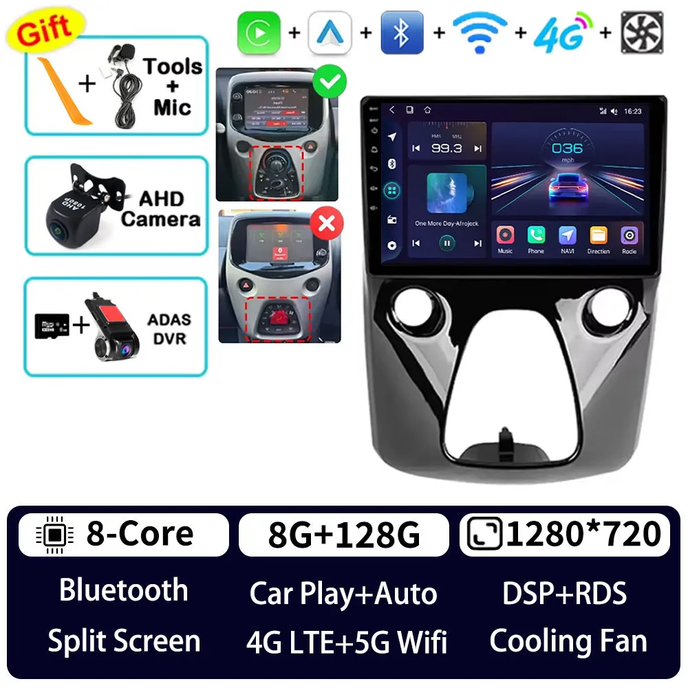 Android 15 Autoradio Voor Peugeot 108 Citroen C1 Toyota Aygo B40 2014 - 2021 Gps Multimedia Speler Navi Draadloze carplay Auto Dsp